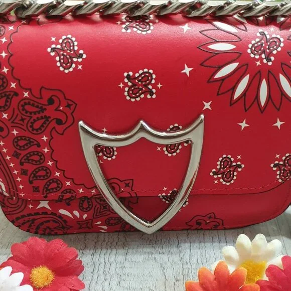 Italian HTC L.A Leather Handbag Paisley Red Black Small Casual Formal Purse Gift - Picture 3 of 10